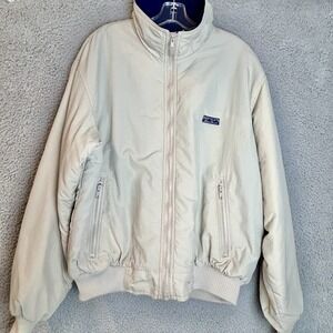 Vintage Eddie Bauer Fleece Lined Jacket USA Beige Blue Mens Large Preppy Outdoor
